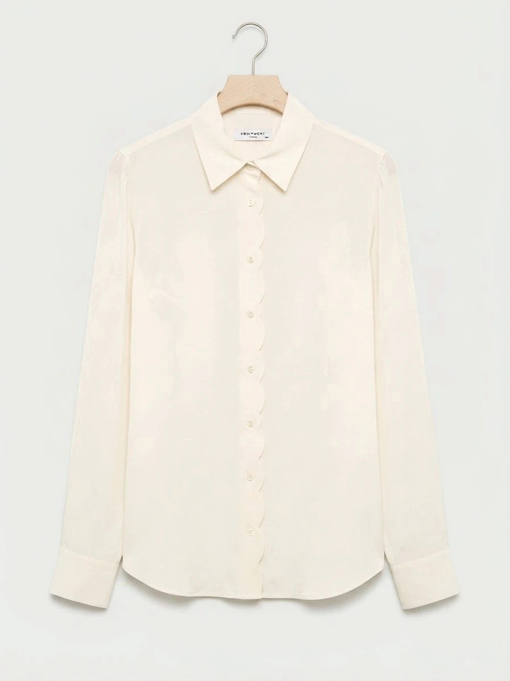 Equipment Femme Cream Ivory Off-White 100% Silk Scallop Button Down Shirt Blouse